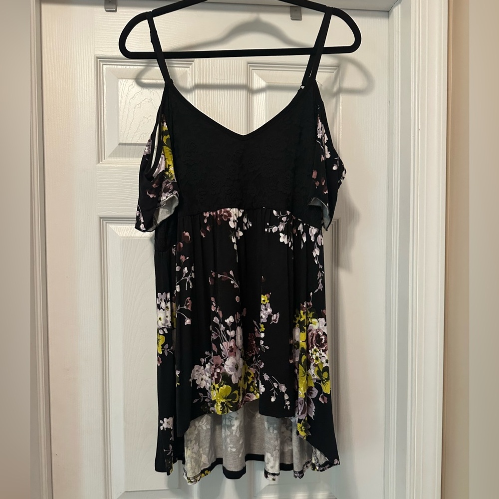 Torrid Black and Yellow Asymmetrical Ruffled Camisole
